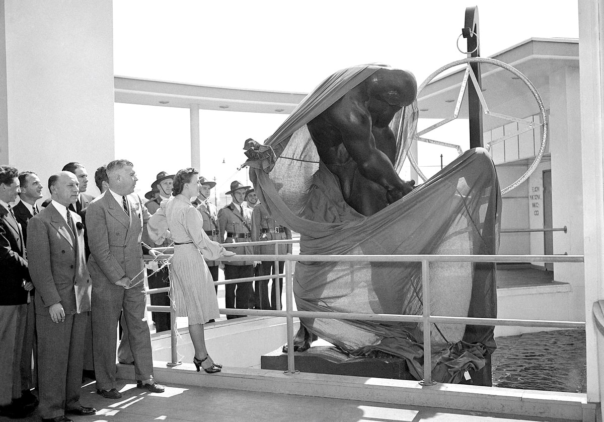 Arlene Warner at the opening ceremonies of the Elgin Time Observatory at the New York World's Fair, 1938.