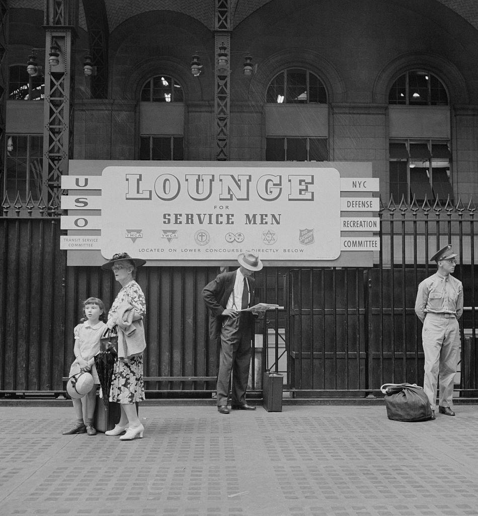 People waiting for trains at Pennsylvania Station, New York City, 1942.