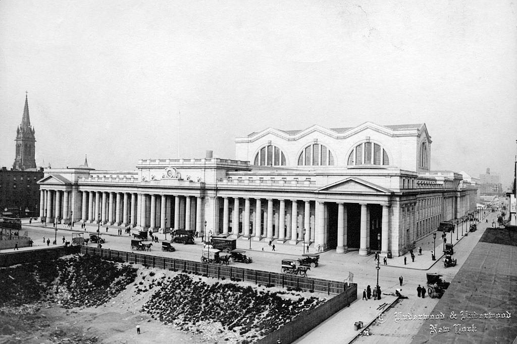 Exterior View of Pennsylvania Railroad Station, 1915.