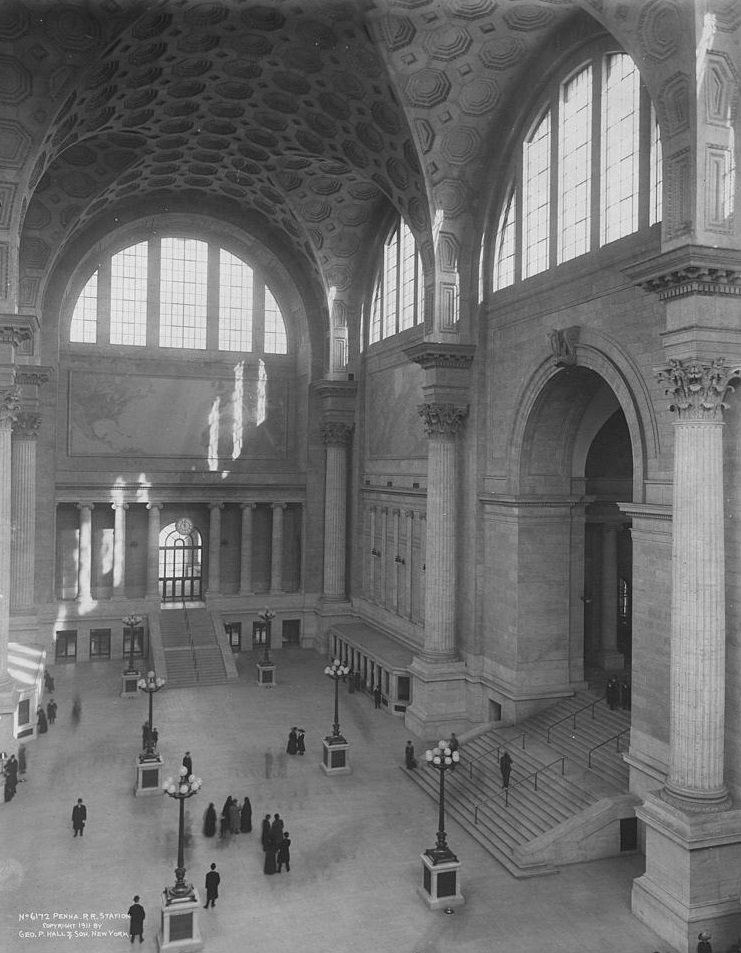 Interior Entry Hall & Ticketing Office of Penn Station, 1911.