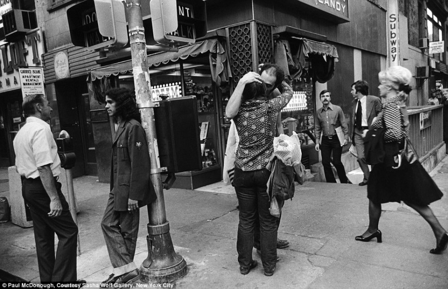 Couple Kissing on Street Corner, 1973