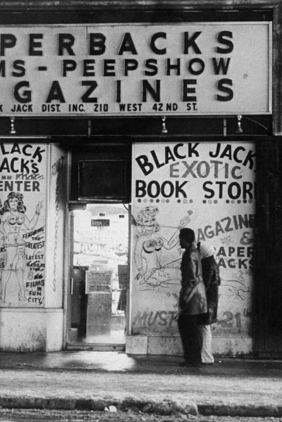 Black Jack Exotic Bookstore, one of many lining 42nd Street, promoted “the latest and greatest” in adult material.