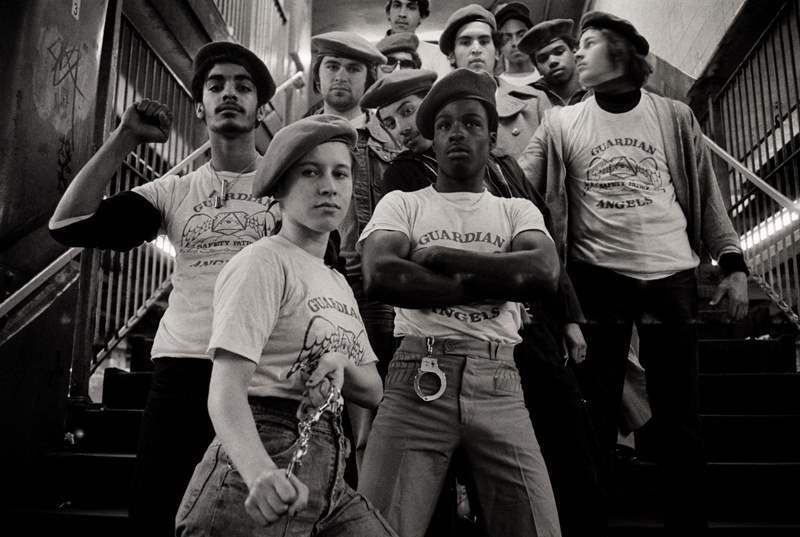 Members of the Guardian Angels, a volunteer safety patrol, prepare for duty in 1980.