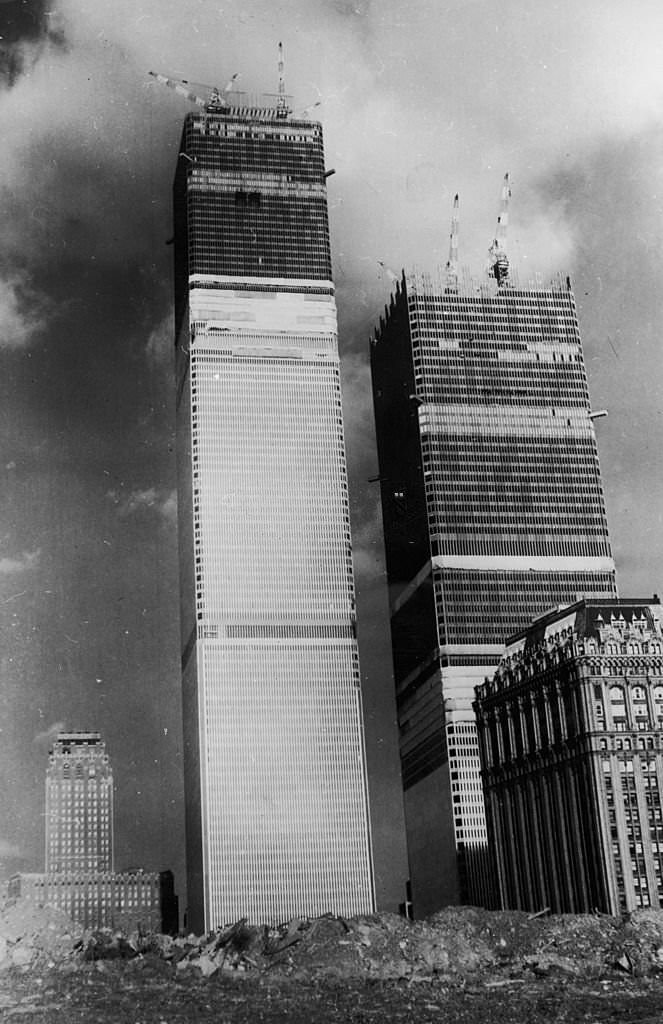 The World Trade Center during its construction in New York.