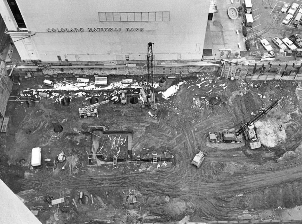 Basic pilings are being put in place in the earth, 1972.