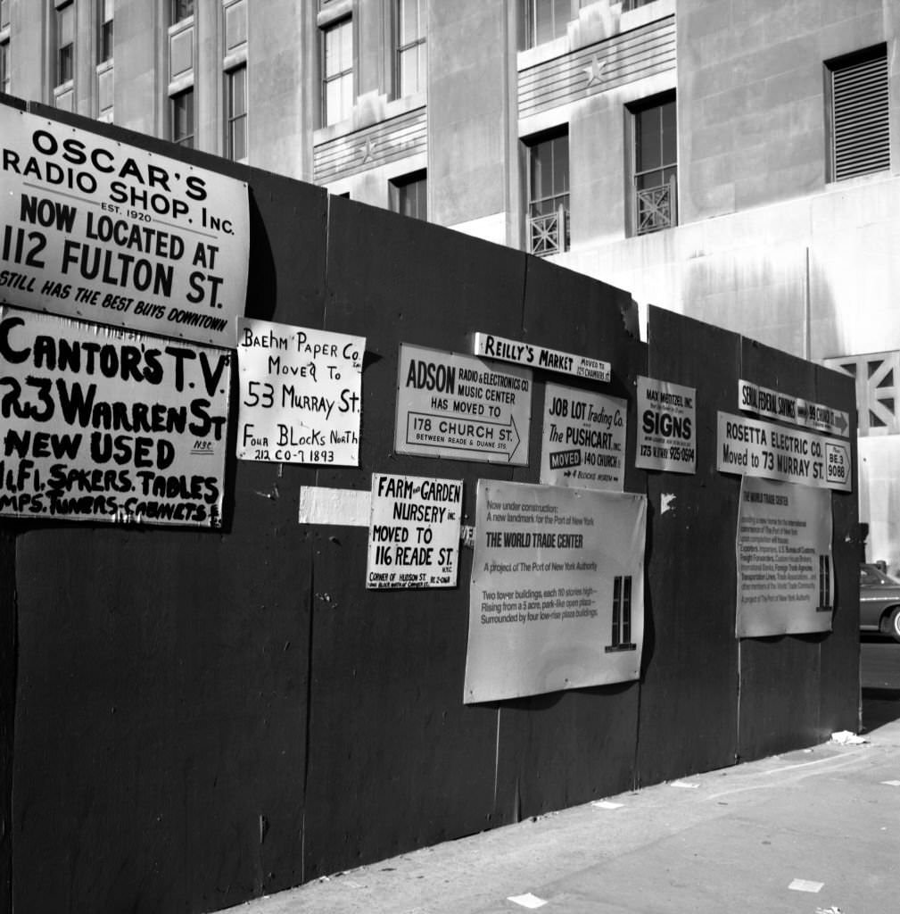 World Trade Center Construction Site, Mom & Pop Store Signs, 1968.