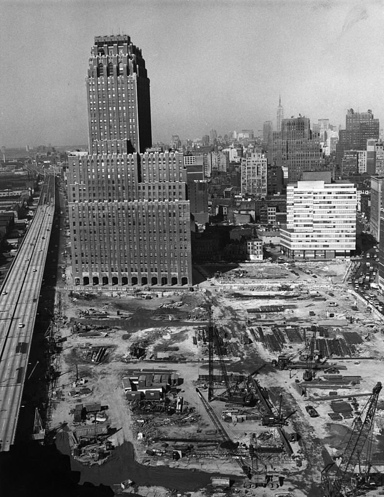 Cleared site for the twin towers of the 110-story World Trade Center alongside the Hudson River in Lower Manhattan, New York City.