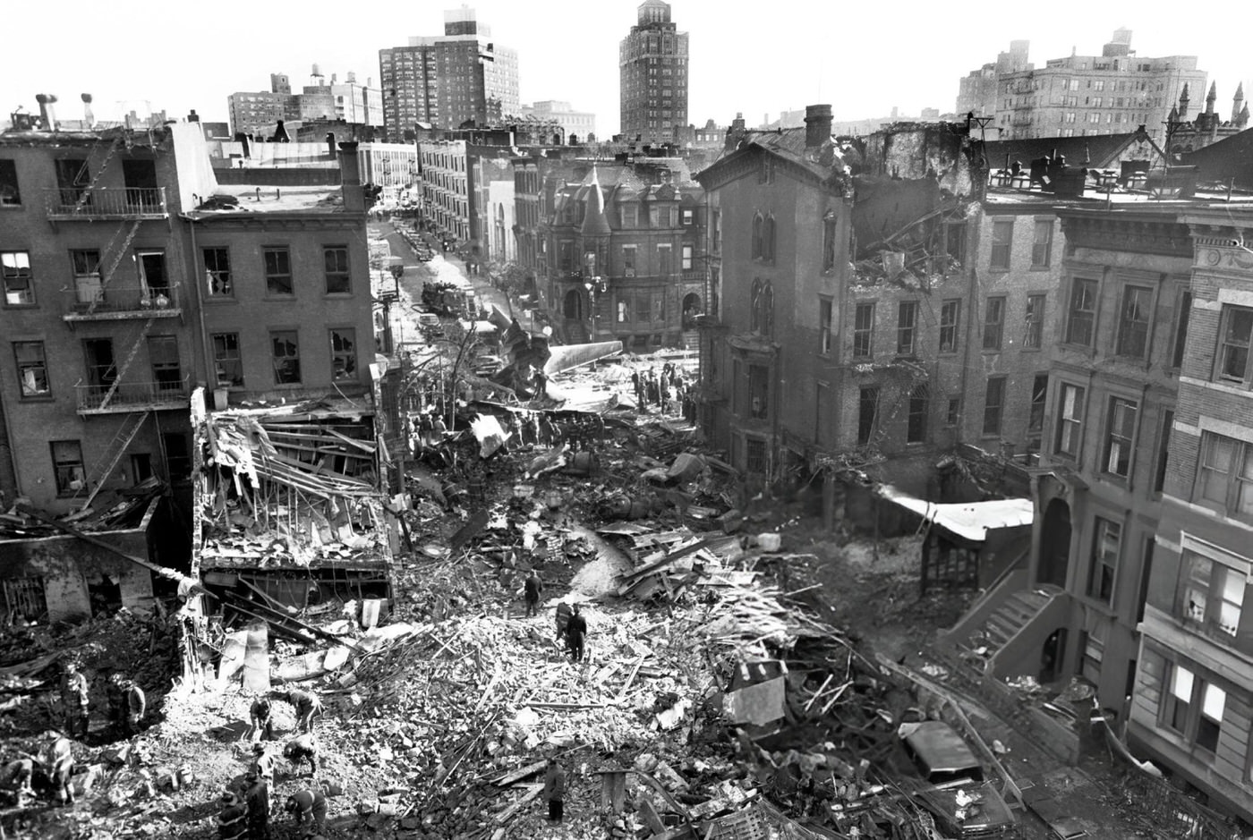 Debris Litters The Disaster Area At Seventh Avenue And Sterling Place, Brooklyn, A Day After The United Airlines Dc-8 &Amp;Amp; Twa Super Constellation Aviation Accident, 1960.