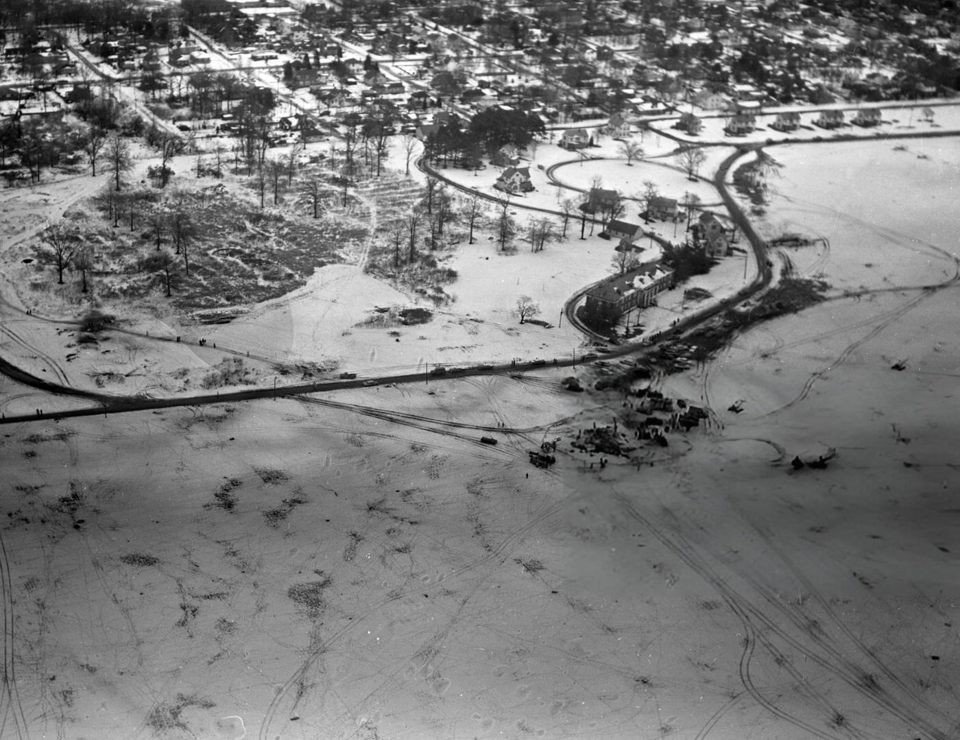 Aerial View Of The Twa Plane That Went Down At Miller Field, Staten Island, After The United Airlines Dc-8 &Amp;Amp; Twa Super Constellation Aviation Accident, 1960.