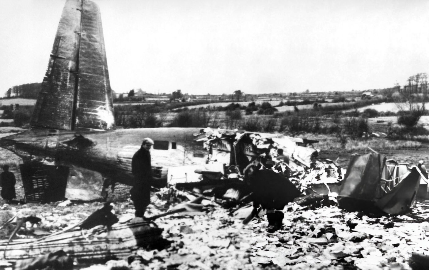 Wrecked Tail-Piece Of An Alitalia (Italian Airlines) Dc-7, On A Flight From Milan To New York Via Rome, Is Viewed As Workmen Search For Mail Amongst Thousands Of Papers After An Airliner Crash Near Shannon Airport, 1960.