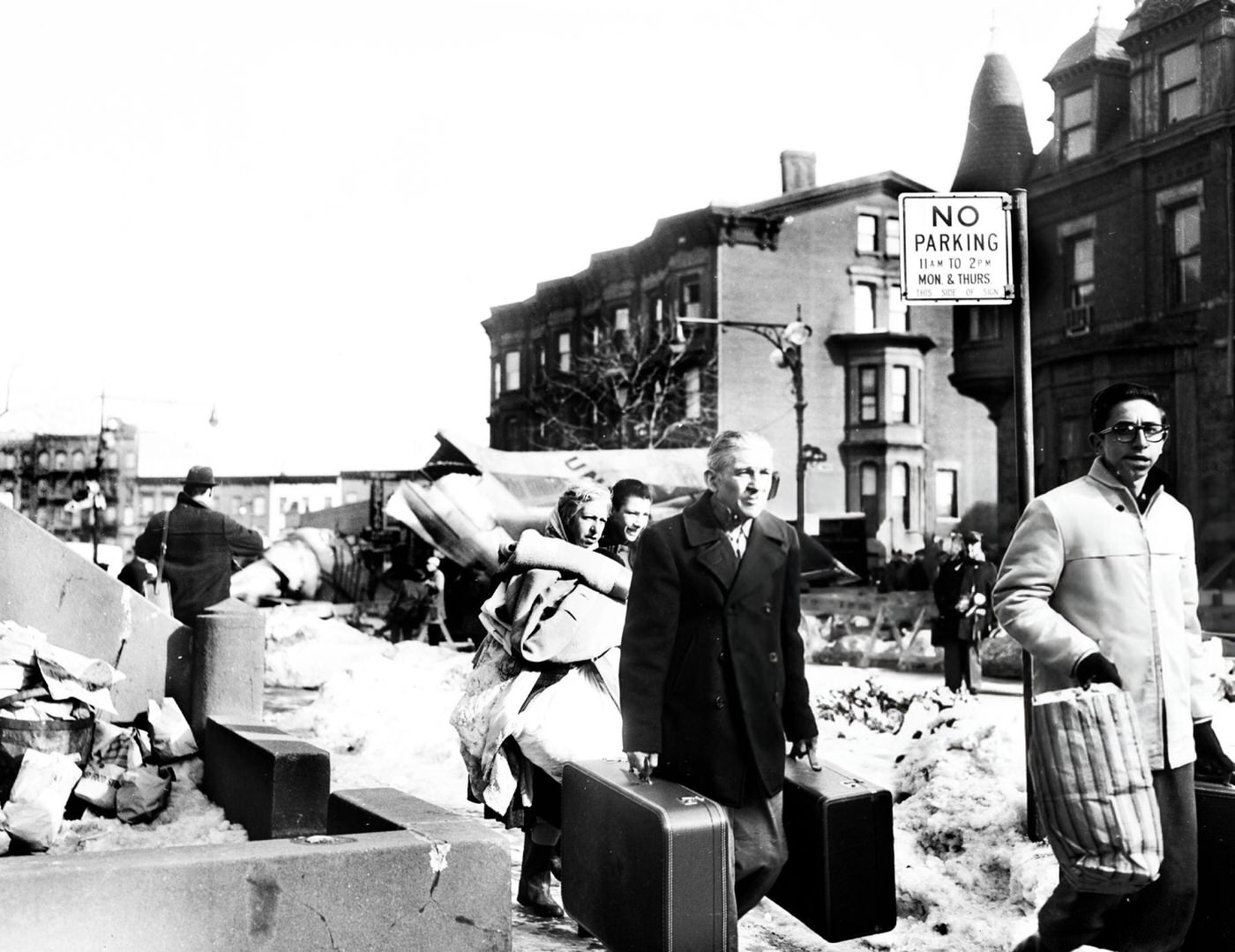 Refugees Carry Belongings To A New Shelter After Being Driven From Their Dwelling After The United Airlines Dc-8 &Amp;Amp; Twa Super Constellation Aviation Accident, 1960.