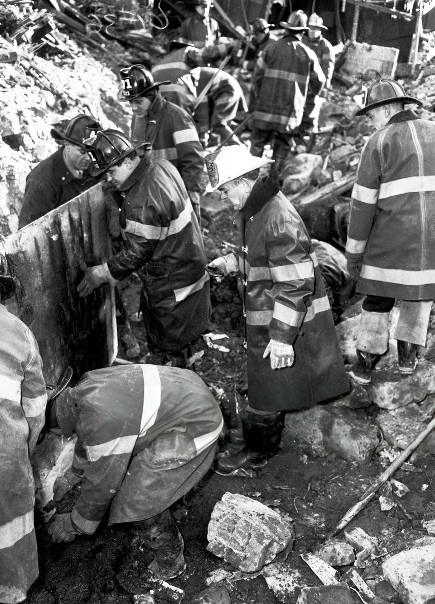 Firemen Lift A Piece Of Plane Wreckage As They Sift Debris At Seventh Avenue And Sterling Place, Brooklyn, Where The Collision Caused At Least 137 Deaths, 1960.