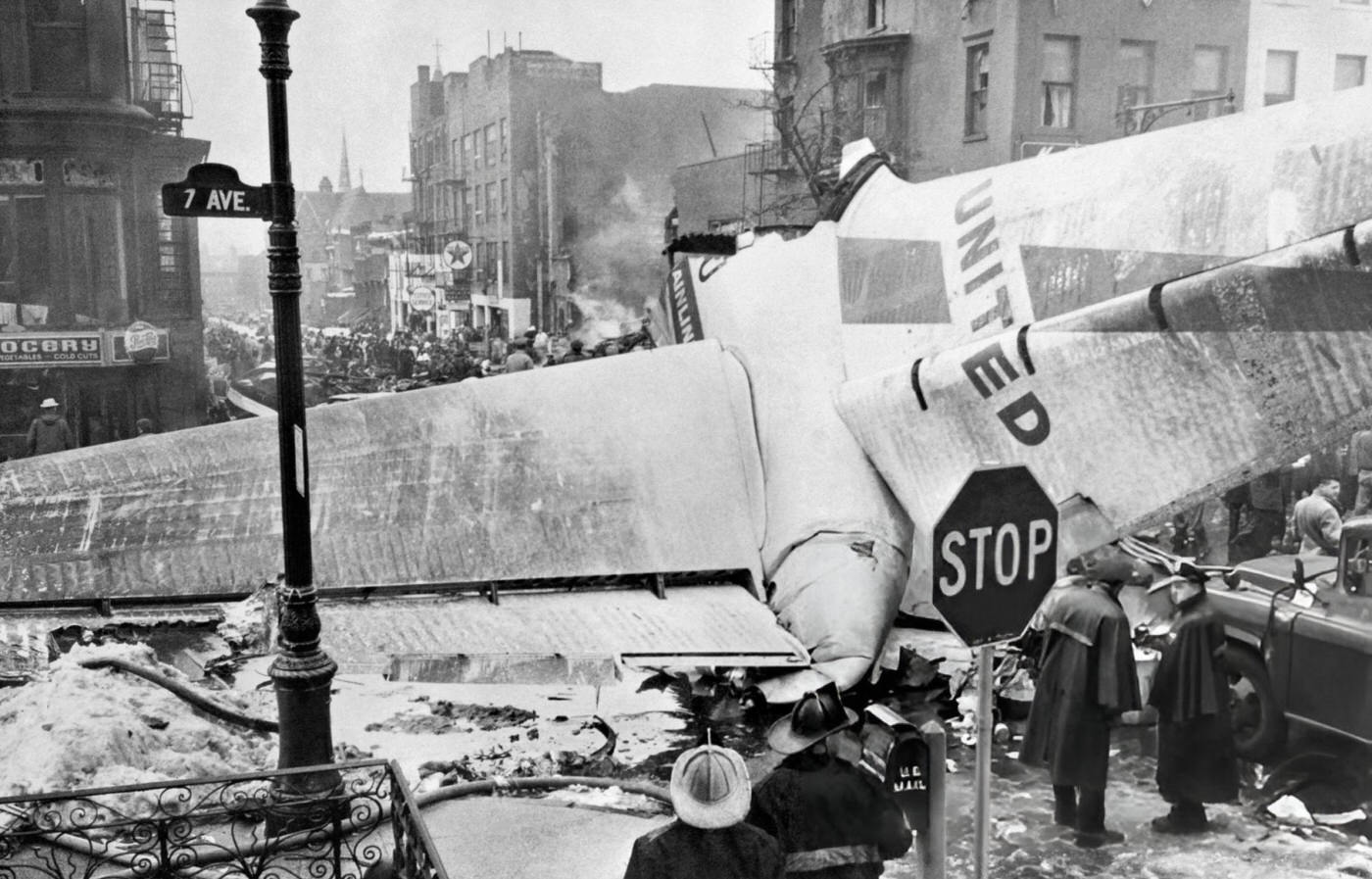 Scene Of The Plane Crash In Brooklyn After A Collision Between Two Airliners, United Airlines Flight 826 And Trans World Airlines Flight 266 Over New York City, 1960.