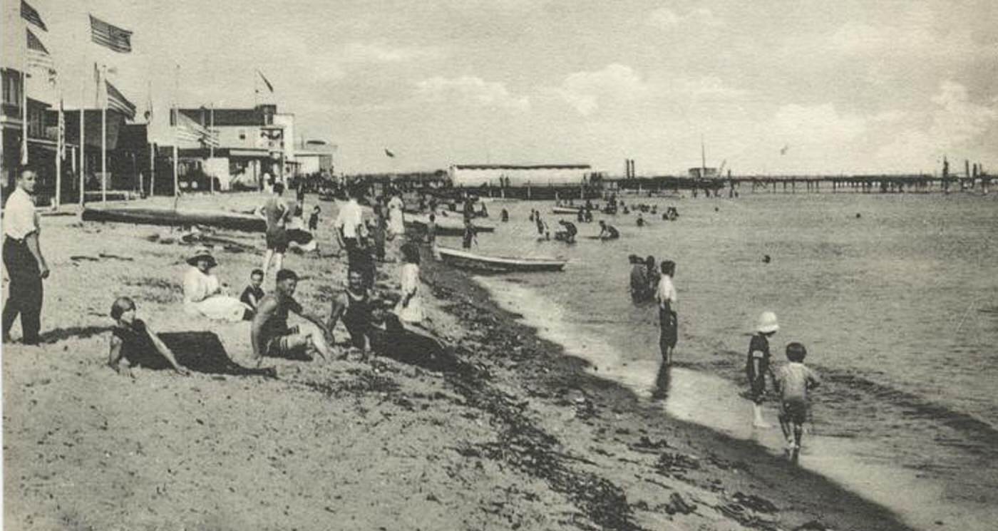 Bathing hour at Crescent Beach, Great Kills, Staten Island.