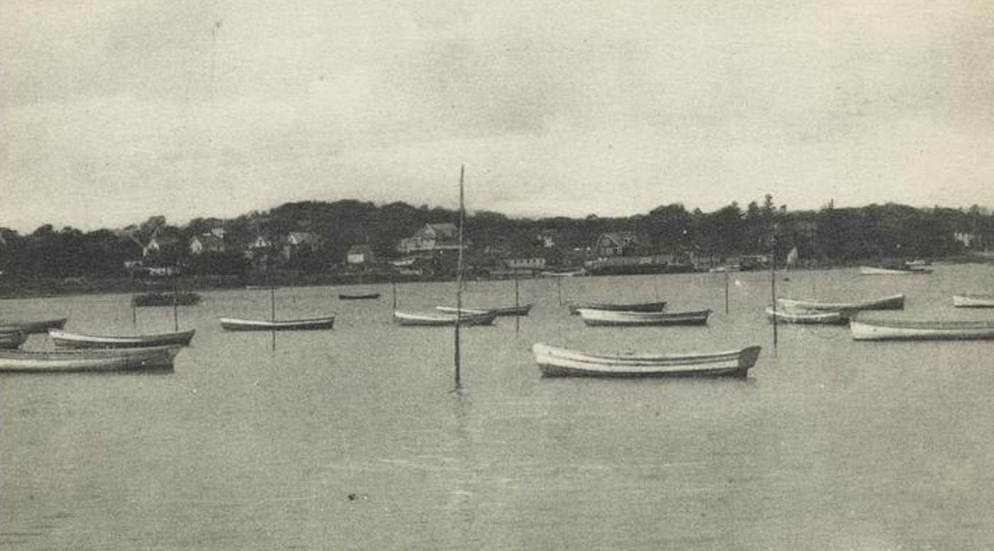 Maurice Fitzgerald's fleet of boats off the shore of Great Kills, Staten Island.