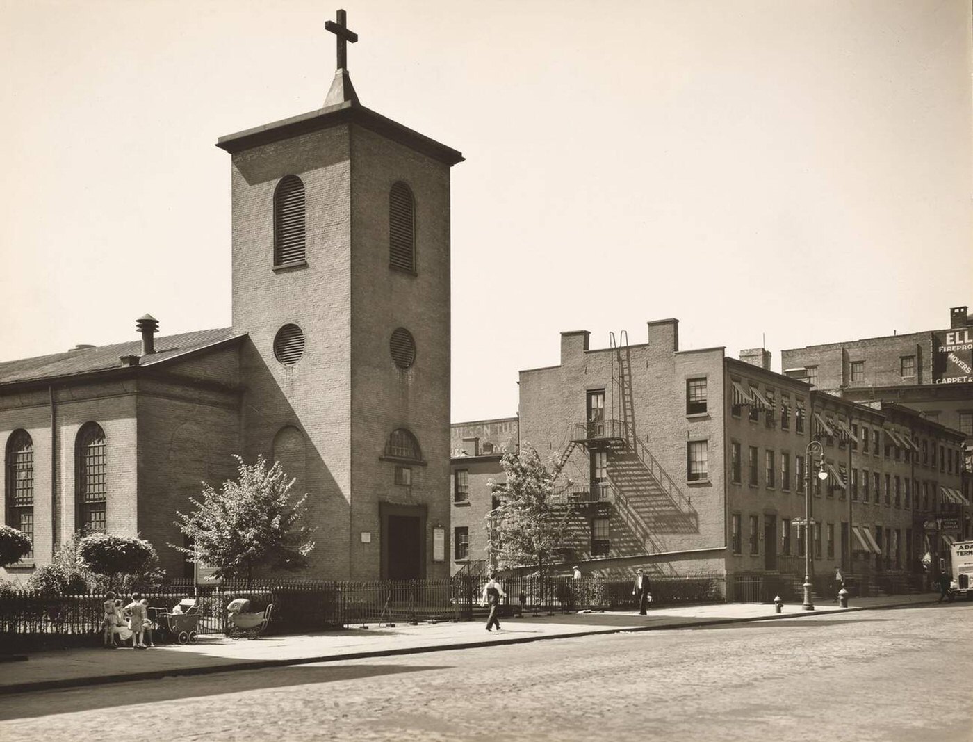 St. Luke'S Chapel And Old Houses, Hudson Street, Corner Of Grove Street, 1936.