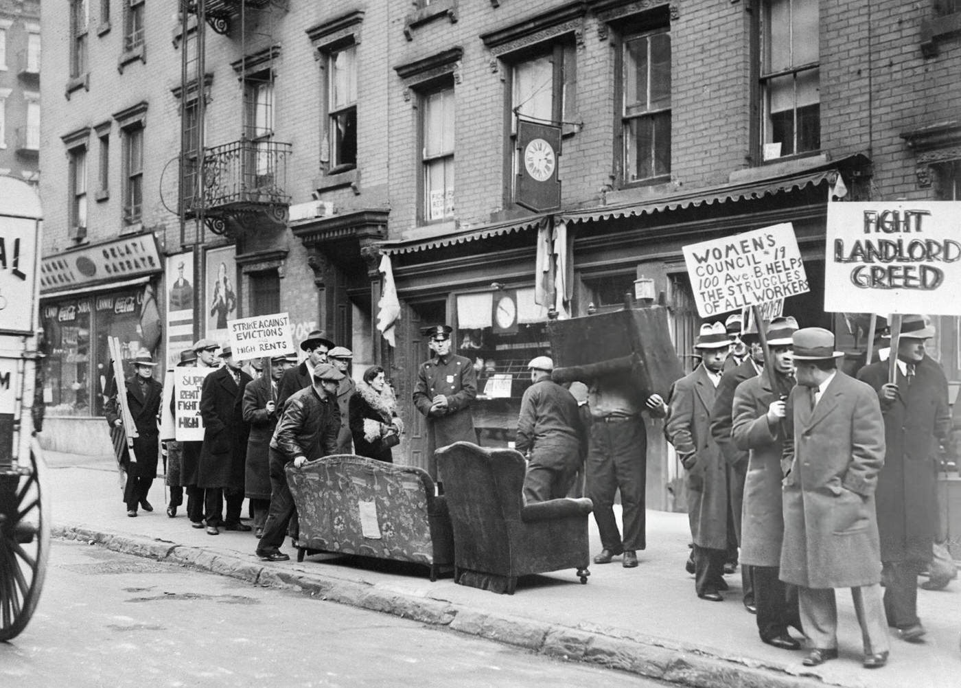 Tenants Picketing During Rent Strike While City Marshal Evicted Four Households From Paradise Alley Colony At Avenue A And 11Th Street.