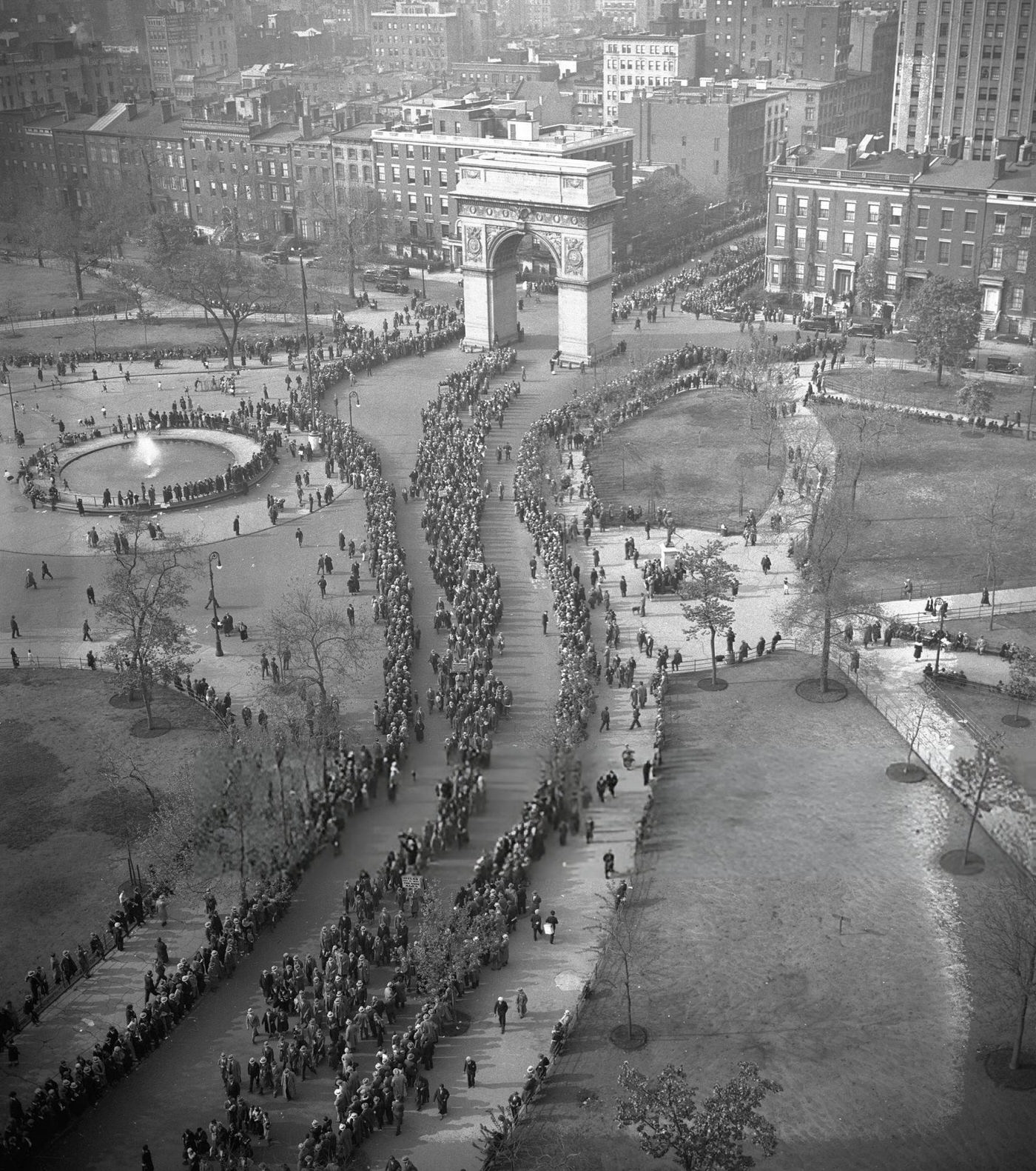 People Marching Through The Washington Arch During Anti-Nazi Demonstration In New York, 1941.