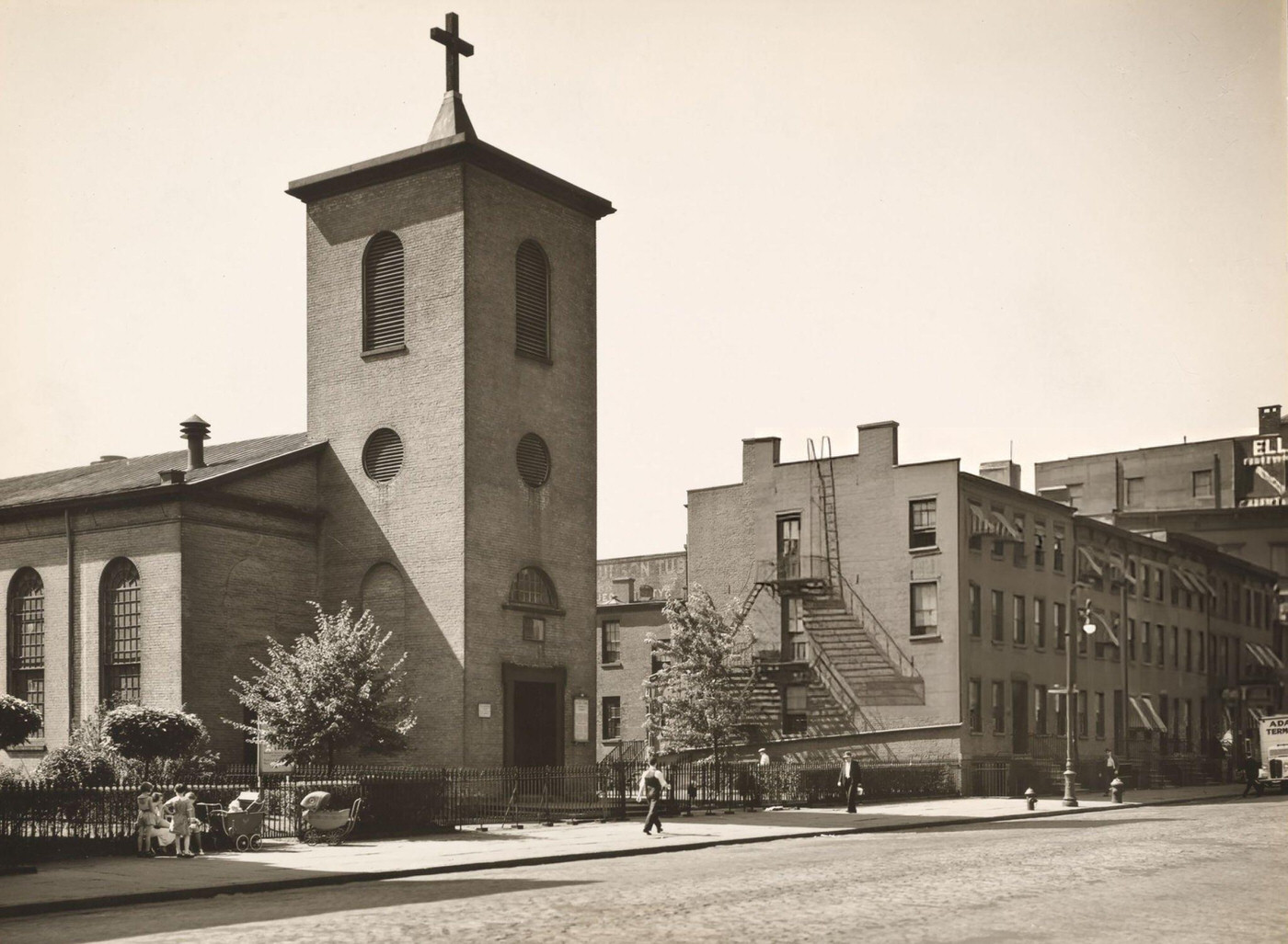 St. Luke'S Chapel And Old Houses, Hudson Street, Corner Of Grove Street, 1936.