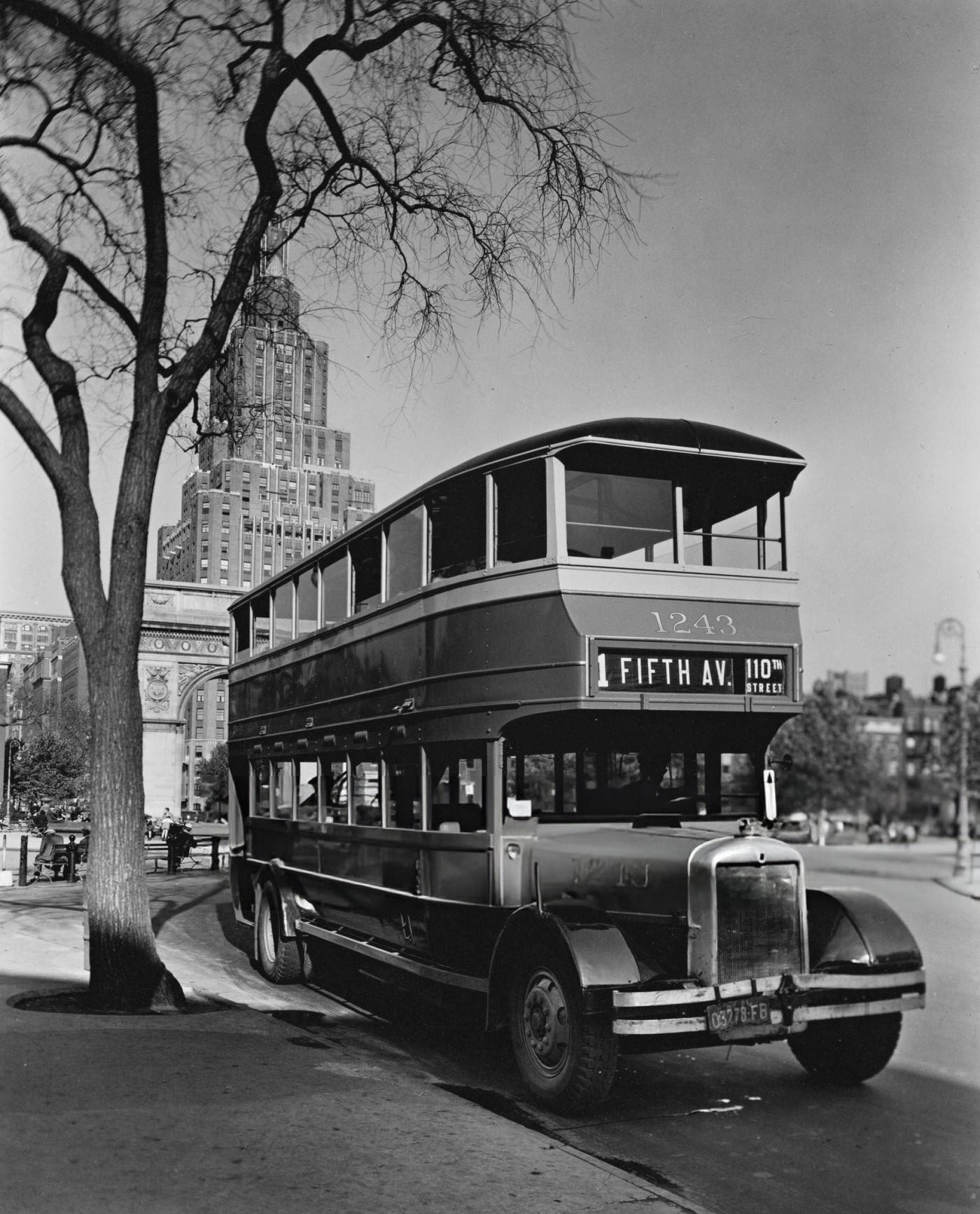 Fifth Avenue Bus, Washington Square, Manhattan, Circa 1936.