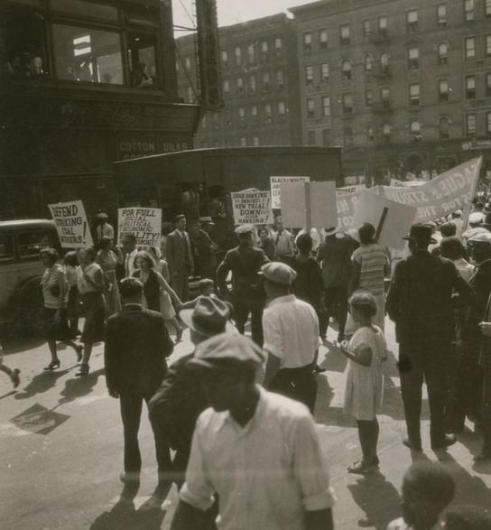 Scottsboro Protest Marchers, Including Picketers Bearing Signs Supporting Striking Coal Miners And Social Equality For Blacks, In Harlem, 1931.