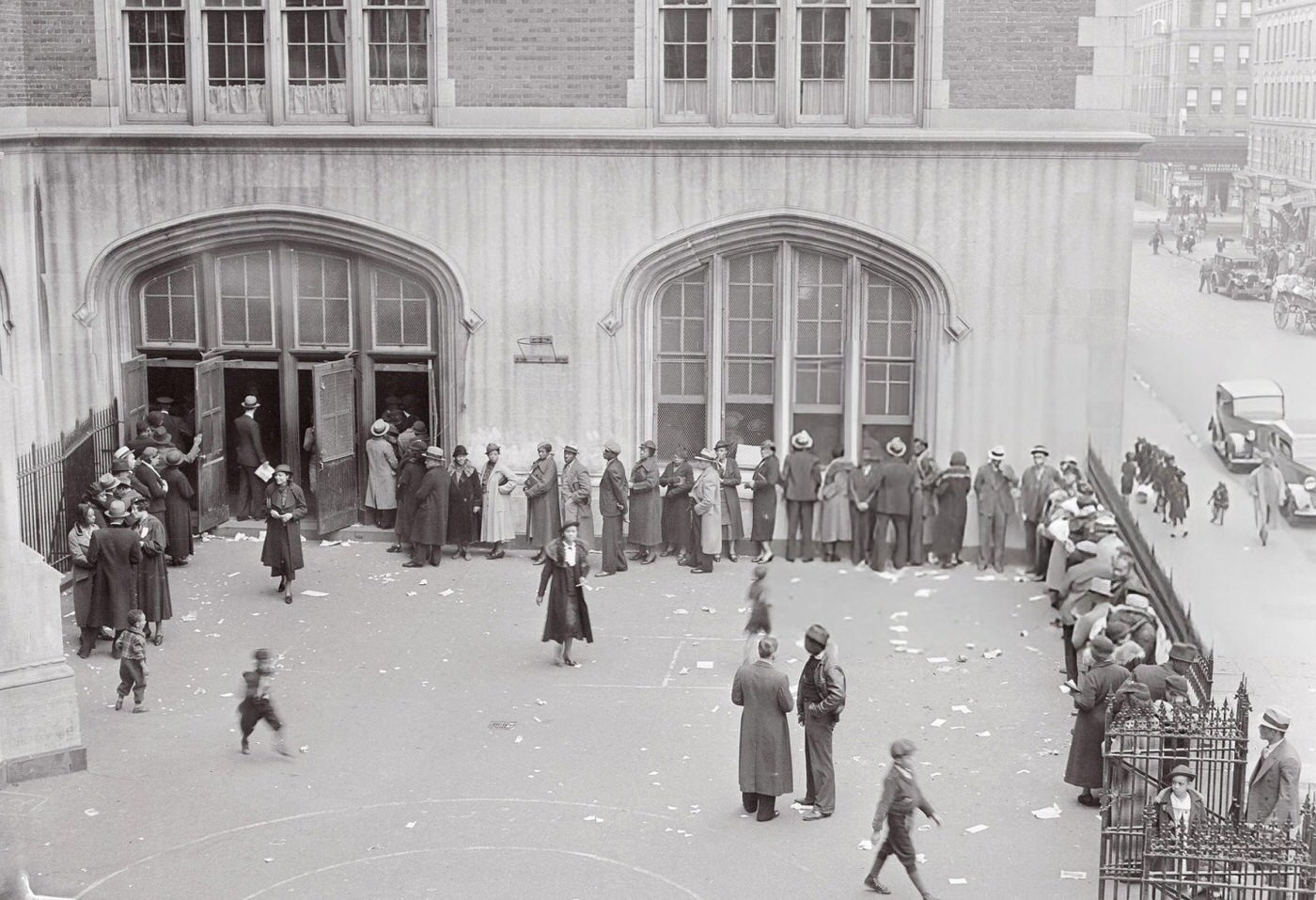 African Americans Waiting To Vote At Public School 90 In Harlem.