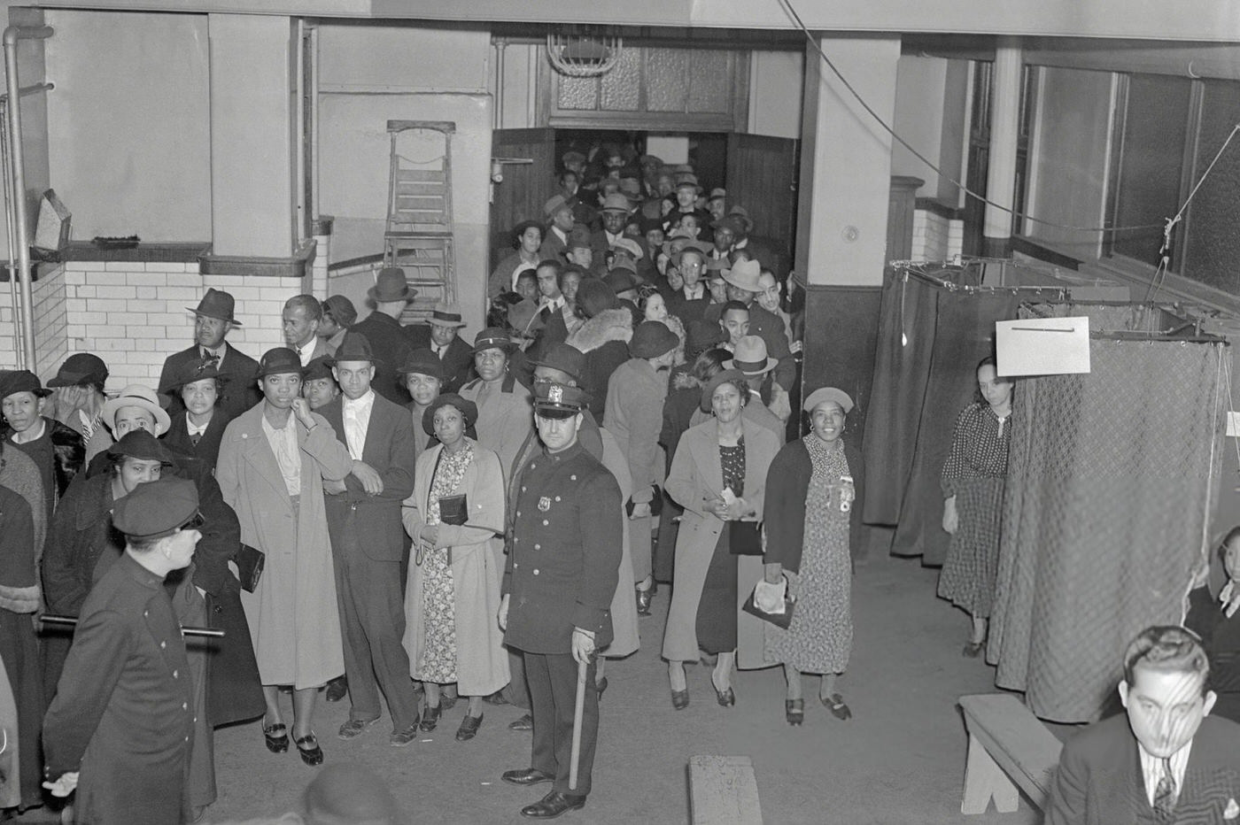 African Americans At The Voting Polls Of Harlem.