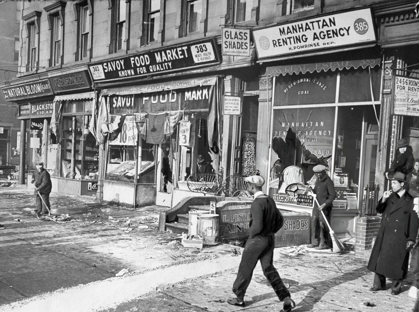 Stores On The Corner Of Lenox Avenue After A Night Of Rioting In Harlem.