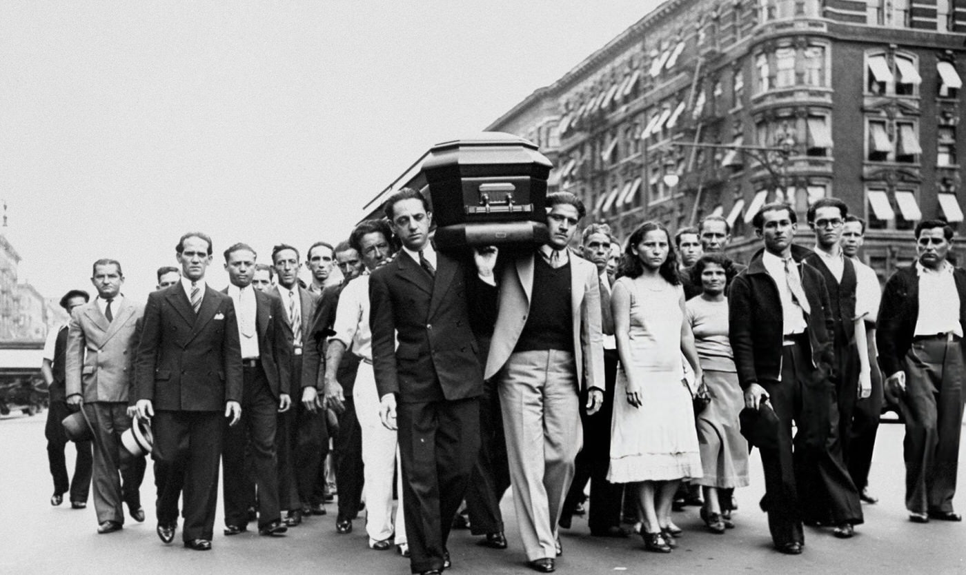 Friends And Relatives Carry The Casket Of Morro Castle Victim Miguel Lapolito Through Harlem.