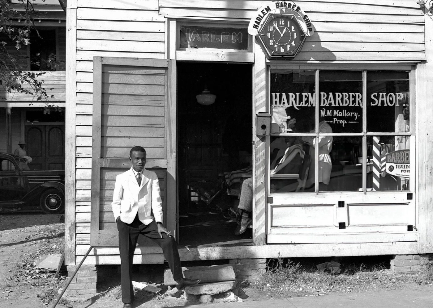 Harlem Barber Shop On Main Street, Oxford, North Carolina, 1939.