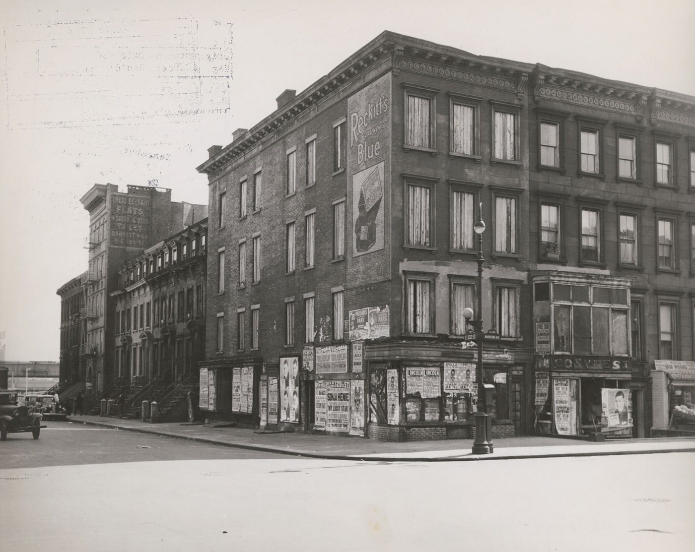 Boarded Residential Building On The Corner Of Madison Avenue And East 133Rd Street, Harlem, 1938.