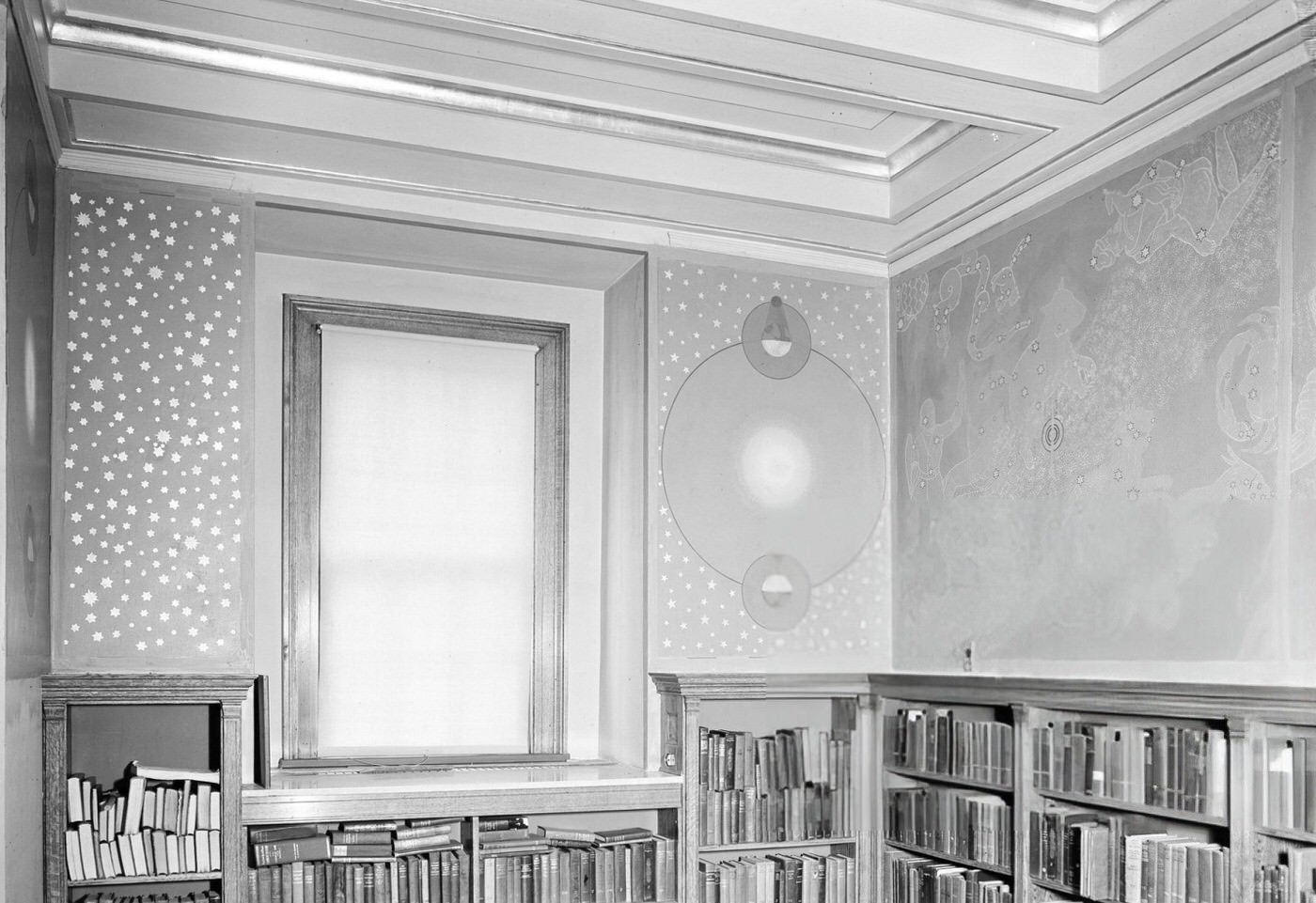 Queensboro Central Library children's library small room with murals.