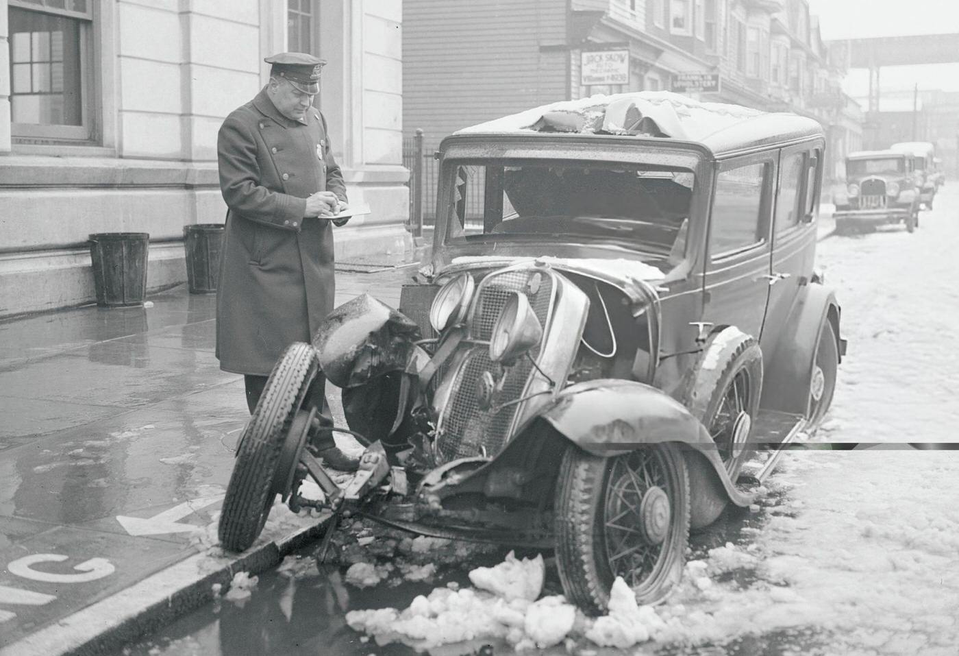 A car skidded and hit an elevated train pole on Jamaica Avenue and 91st Street, Woodhaven, Queens, killing one and injuring two policemen.