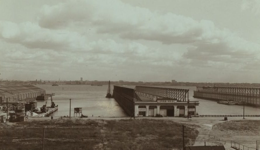Tompkinsville - Pier 6 and the cargo ship "Exford", 1931.