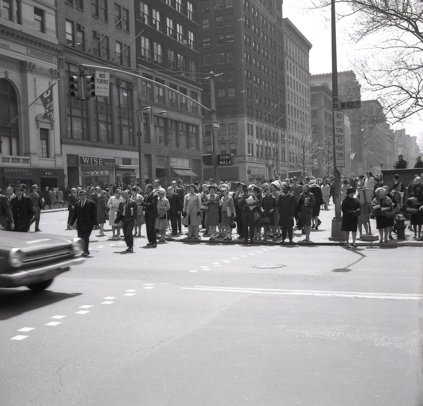 New Yorkers Waiting To Cross The Road At The Intersection Of West 42Nd Street, Manhattan, 1950S.