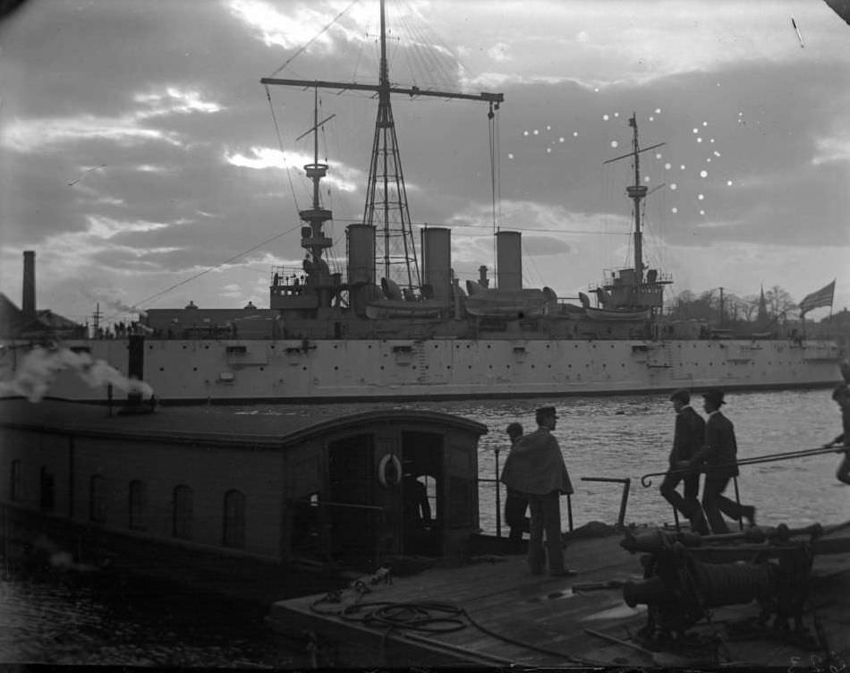 The Uss New York By Moonlight, Brooklyn Navy Yard, New York City, 1900S.