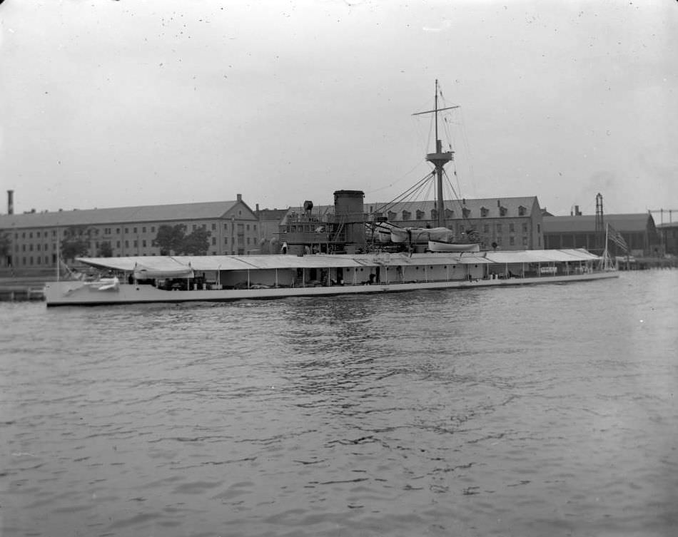 The Monitor Uss Puritan At Dock, Brooklyn Navy Yard, New York City, 1900S.