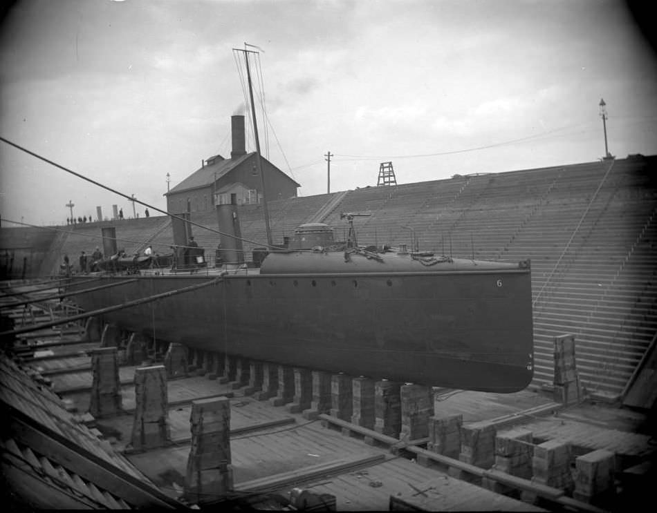 A Ship In Dry Dock, Brooklyn Navy Yard, New York City, 1900S.