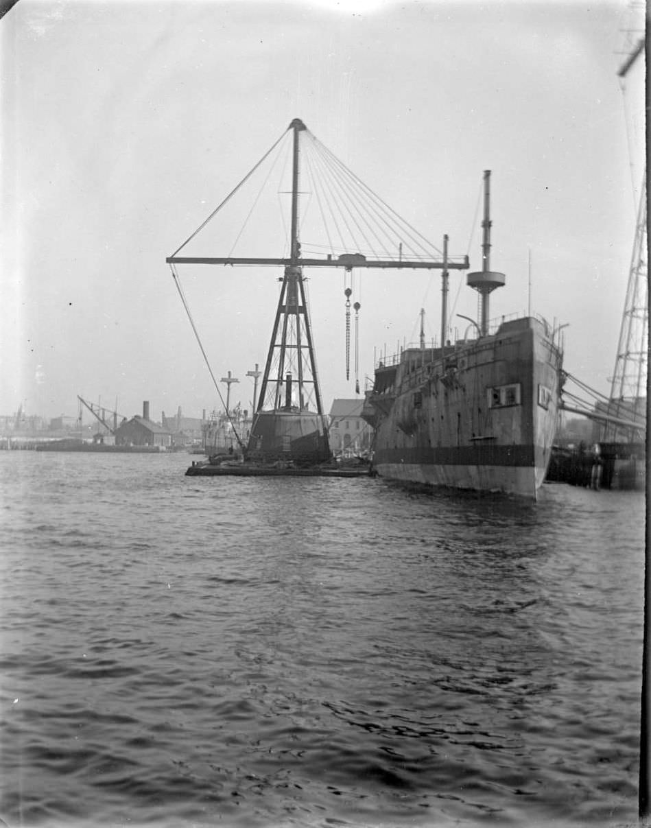 Installing Boilers In The Uss Chicago, Brooklyn Navy Yard, New York City.