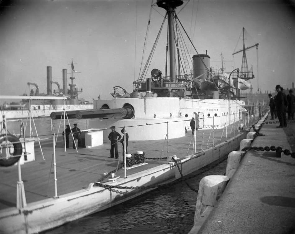 Sailors On The Monitor Uss Puritan, Brooklyn Navy Yard, New York City, 1900S.