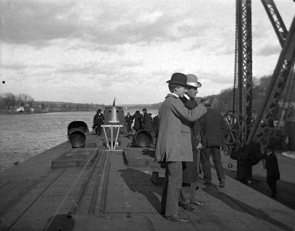 Civilians On The Deck Of A Navy Ship [Visitors' Day?], Brooklyn Navy Yard, New York City, 1900S.