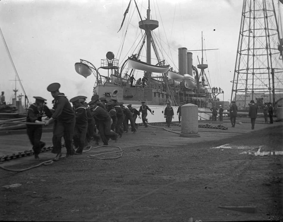 Sailors And The Uss Maine, Brooklyn Navy Yard, New York City, 1900S.