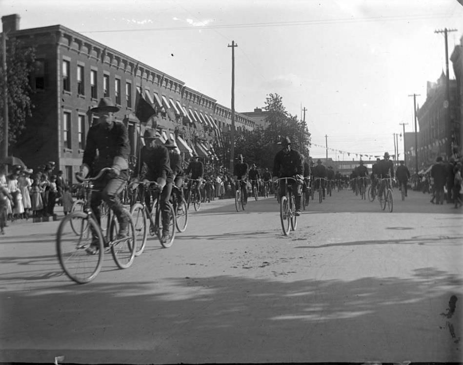 Men In Uniform On Bicycles In A Bicycle Parade, Bronx, 1898.