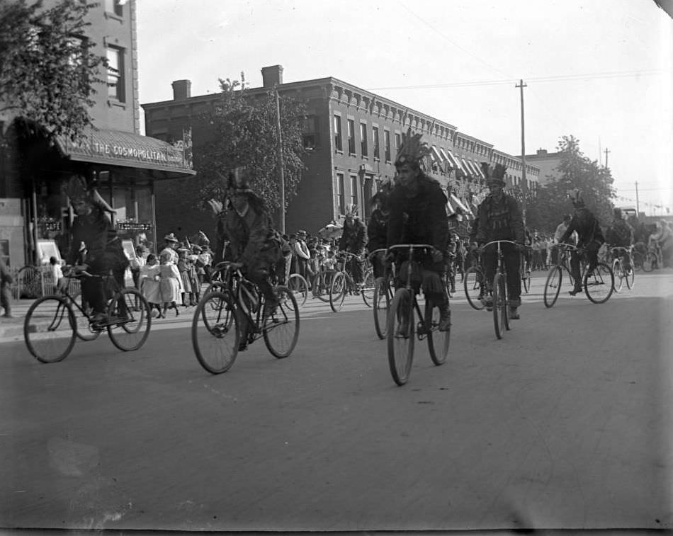 Young Men In Indian Costumes In A Bicycle Parade, Bronx, 1898.