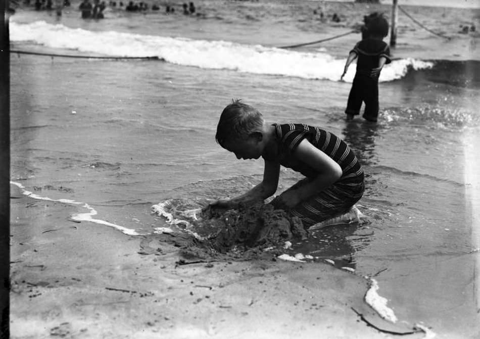 William Gray Hassler Playing On The Beach, Probably Brighton Beach, 1911.
