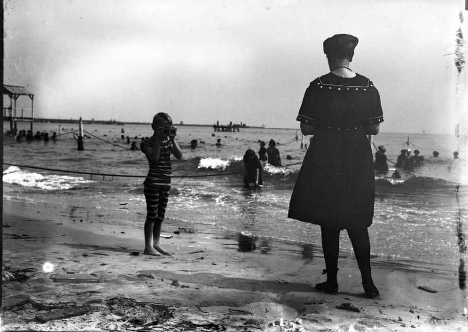 William Gray Hassler Photographing His Mother On Brighton Beach, 1912.