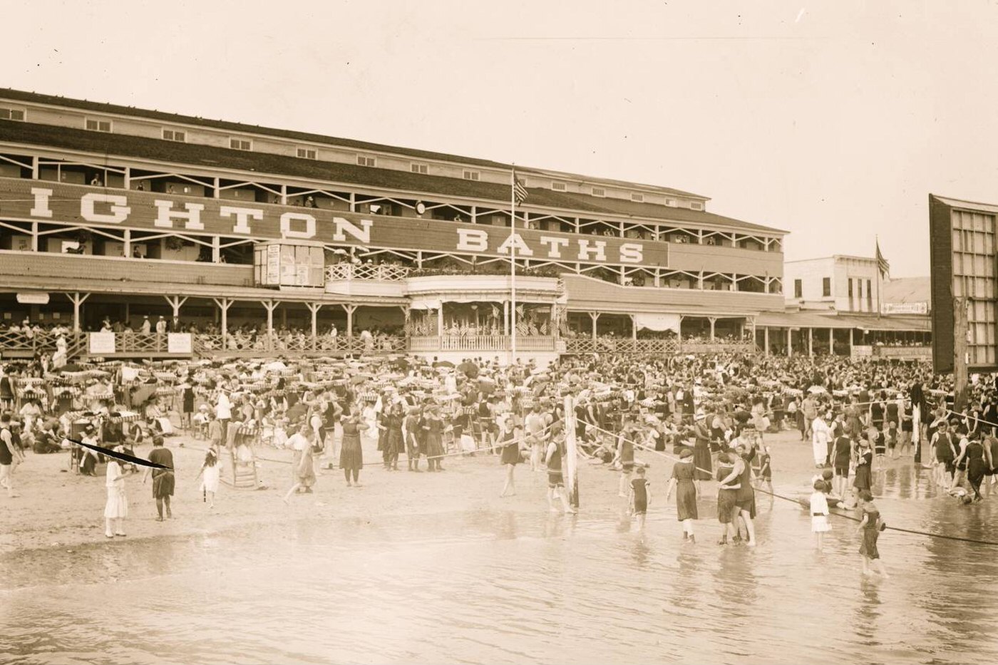 Bathing At Brighton Beach, Brooklyn, 1910.