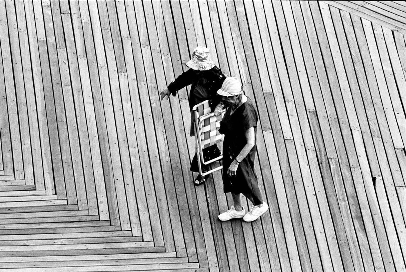 Finding A Place To Sit On The Boardwalk, Brighton Beach, 1987.