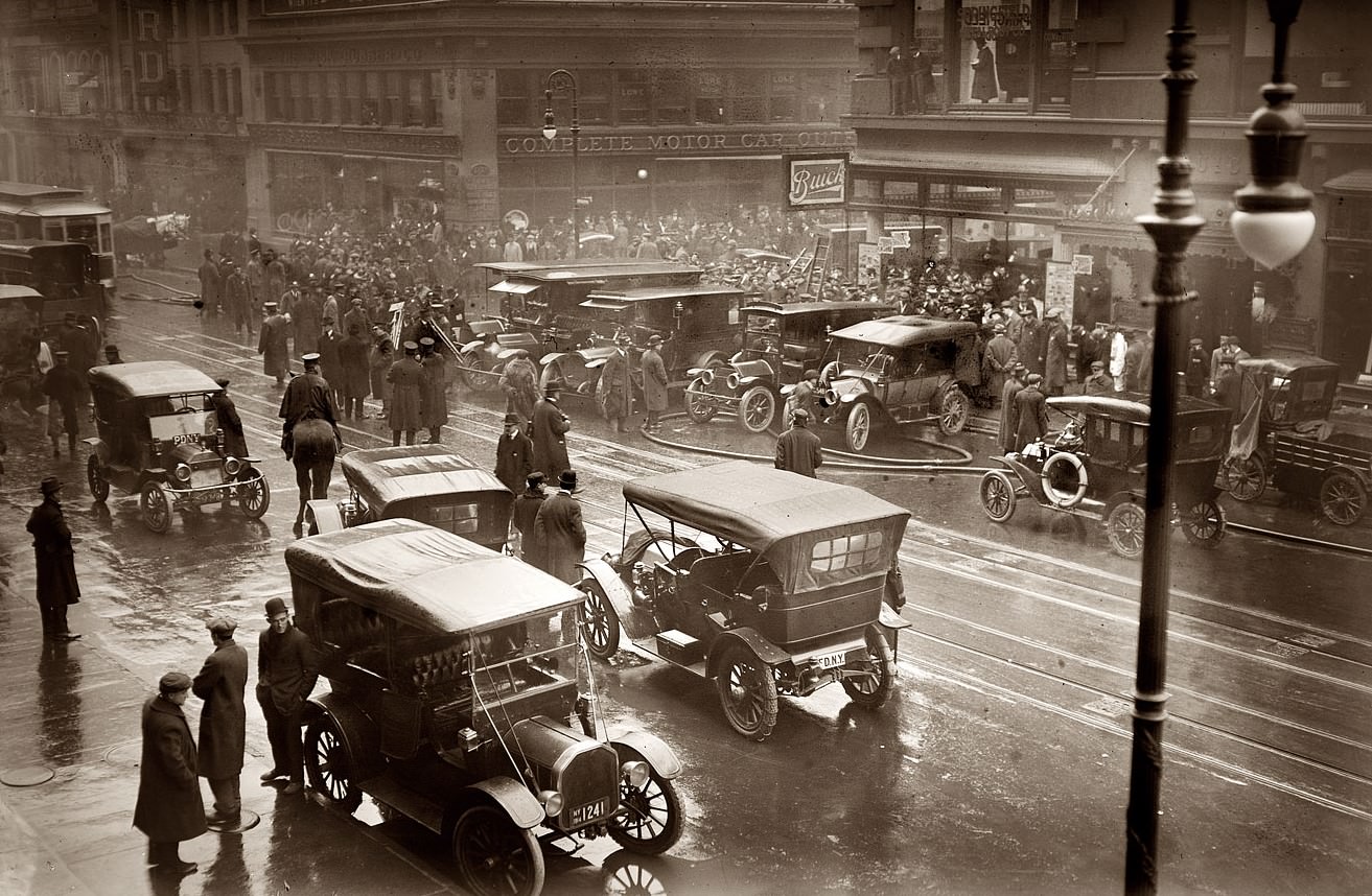 Automobile Row: Broadway At West 55Th Street, Subway Fire In 1915.