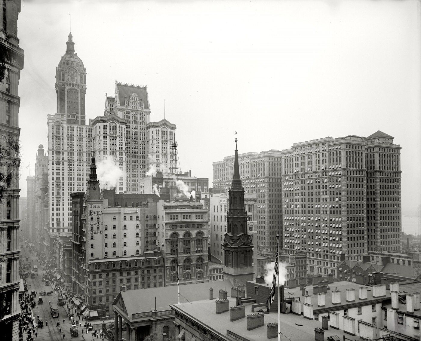 Looking Down Broadway From The Post Office With Singer, City Investing And Hudson Terminal Buildings, 1910.